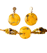 Set aretes + pulsera con flores naturales y mostacilla