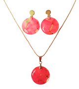 Set aretes y collar con medallones de flores naturales