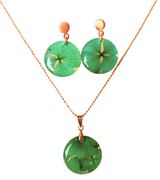 Set aretes y collar con medallones de flores naturales