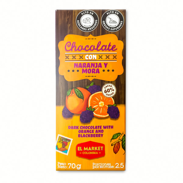 Barra de chocolate al 60% con Naranja y Mora