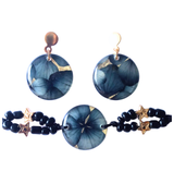 Set aretes + pulsera con flores naturales y mostacilla