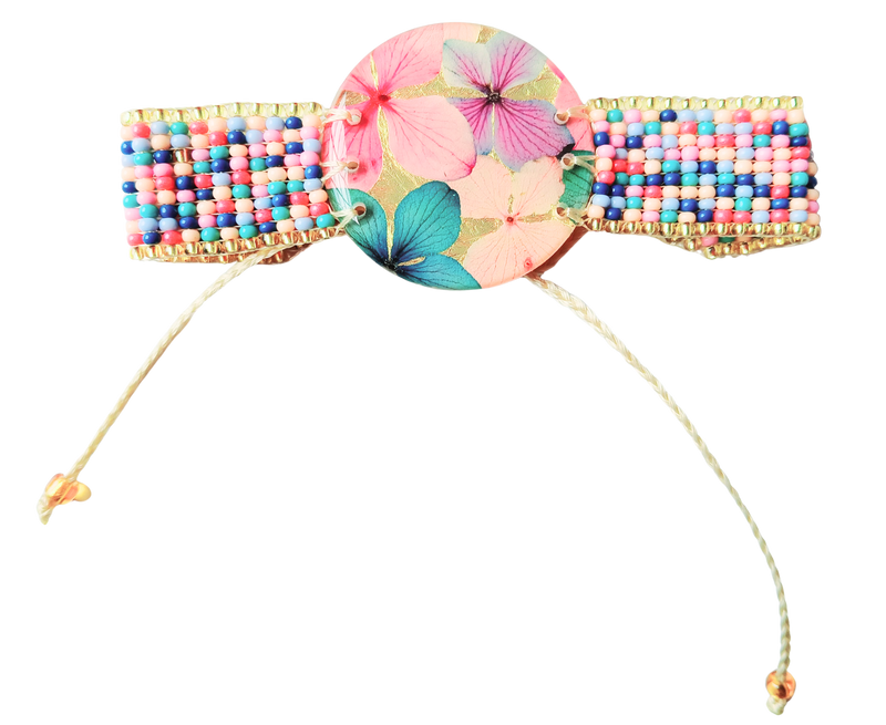 Pulsera medallón grande de flores naturales